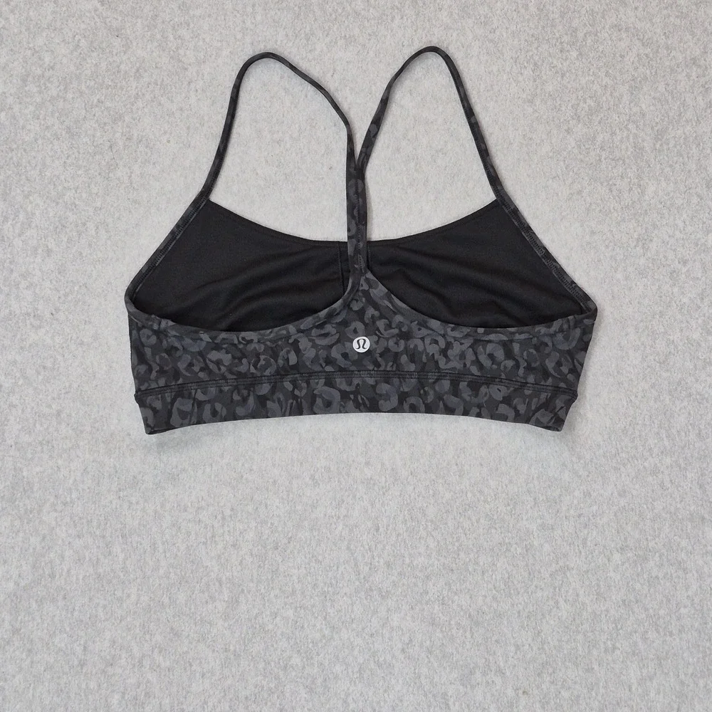 Lululemon Women Sports Bra 10 Black Flow Y Animal Print Wireless Racerback